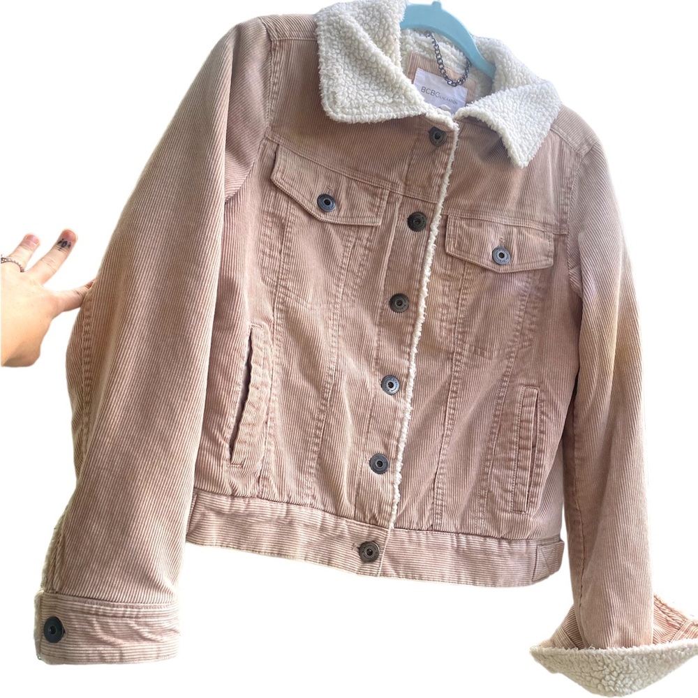 Pink BCBG corduroy Sherpa lined jacket size medium